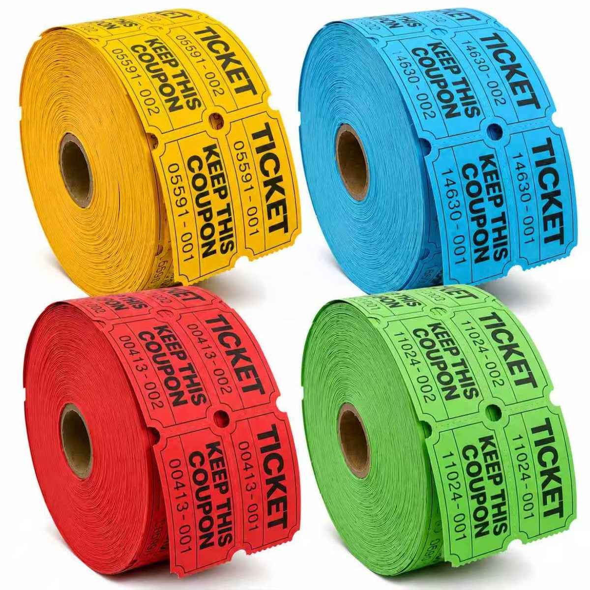 XXINMOH 4000 Pairs Double Raffle Tickets – 4 Assorted Colors (Pink, Blue, Red, Purple) – 1000 Pairs per Roll for Carnival, Fundraiser, Party, Event, Classroom, Lottery Drawing Prize Tickets for Raffle
