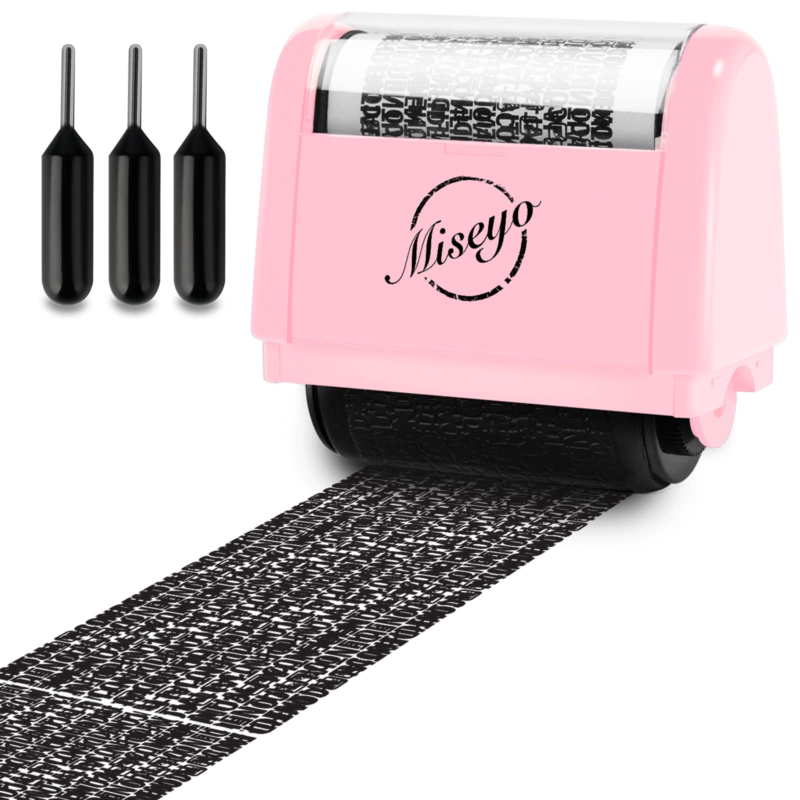 Buy now Miseyo Wide Identity Theft Protection Roller Stamp Set - Yellow (3 Refill Ink Included) Pink Stamp+3 Refills at indiglob india