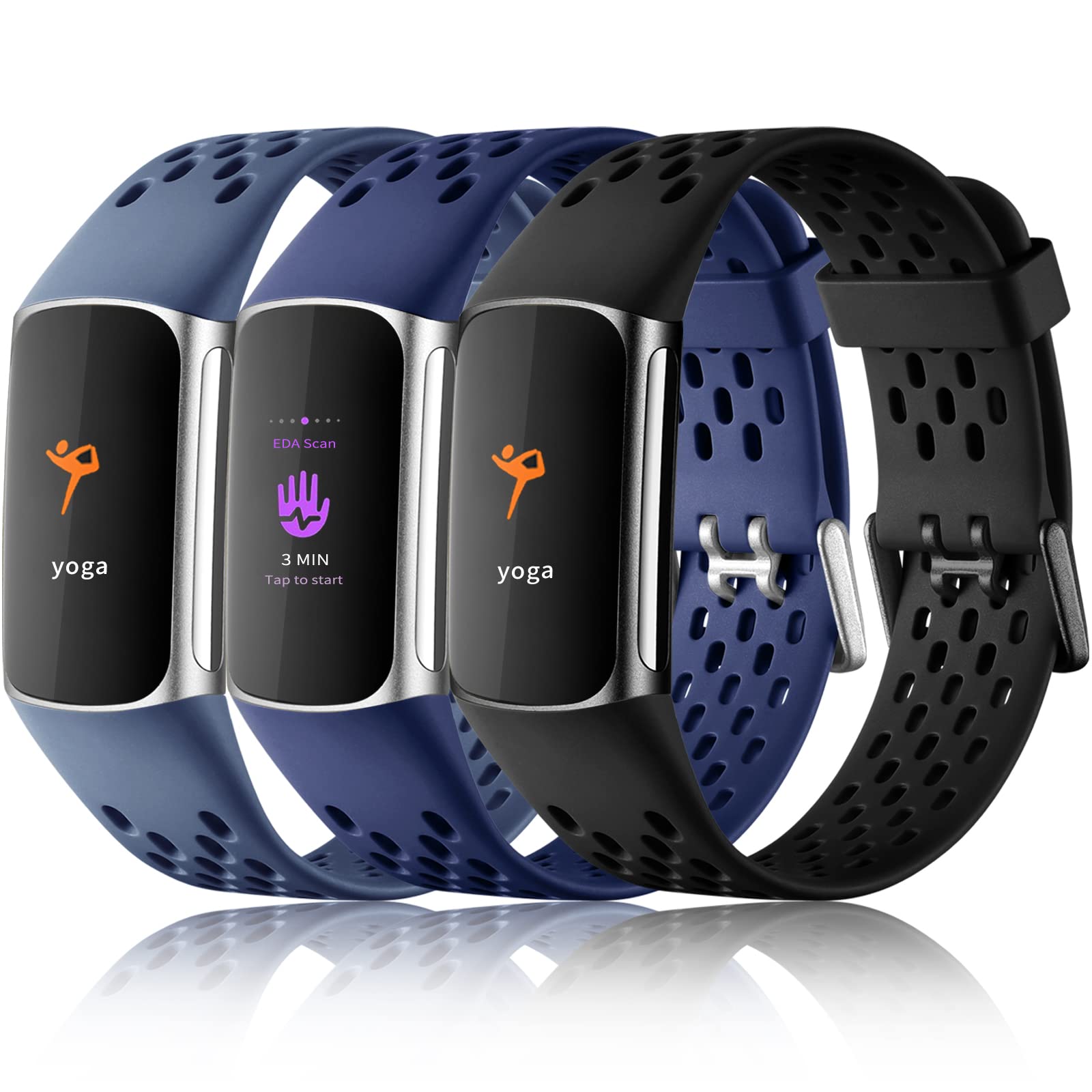 Buy now Maledan Compatible with Fitbit Charge 5/ Fitbit Charge 6 Bands Women Men, Breathable Sport Band Soft Waterproof Replacement Wristbands Strap for Fitbit Charge 5/ Charge 6 Advanced Fitness Tracker Blue Gray Navy Blue Black at indiglob india