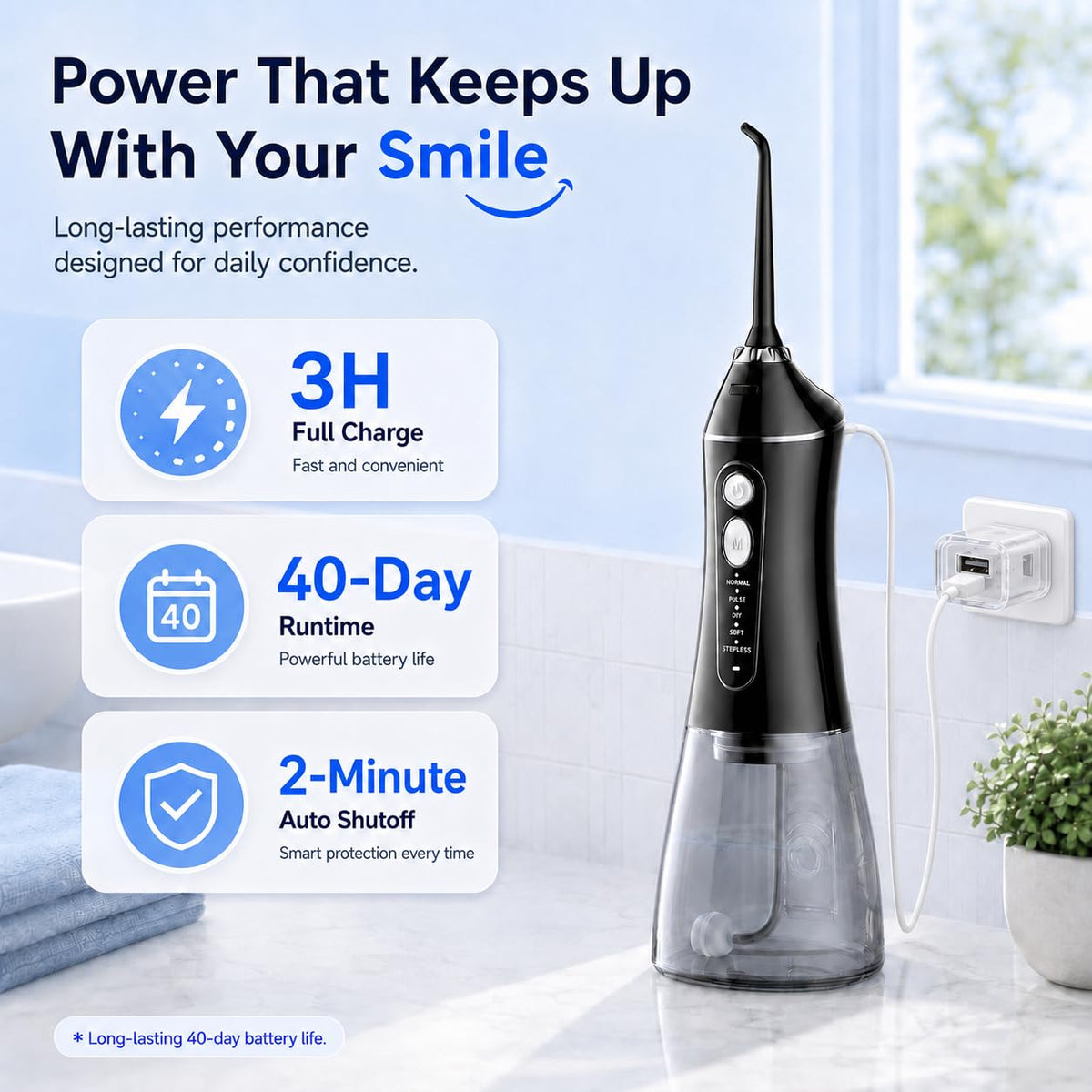 Cordless Water Flosser for Teeth with 6 Jet Tips, DIY 5 Modes 320ML Tank IPX7 Waterproof Portable Rechargeable Water flosser for Dental Hygiene Cordless for Home and Travel, Black