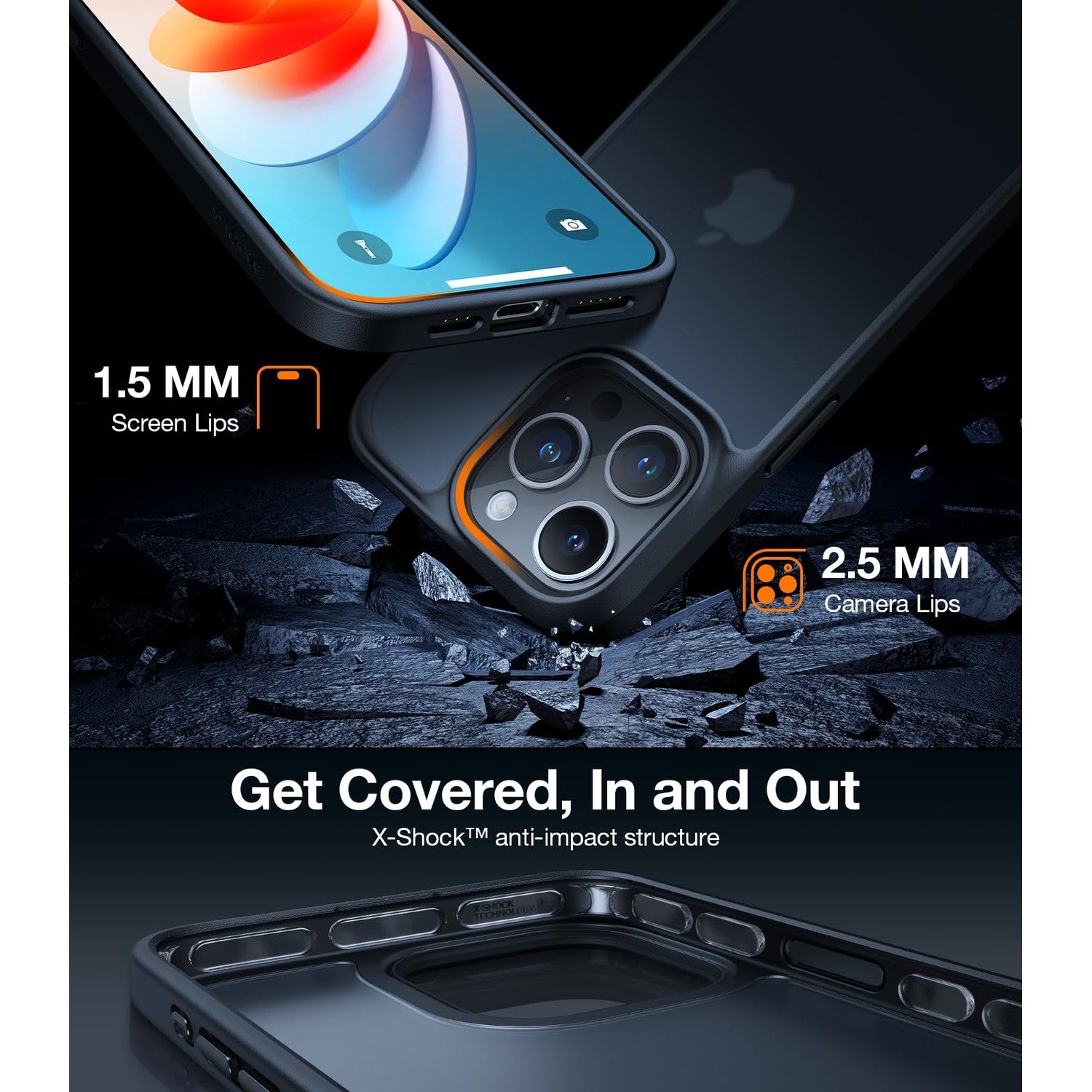 Buy now TORRAS Tough Shockproof for iPhone 13 Pro Case, [Military-Grade Drop Tested] Ultra-Durable Matte Hard PC Back with Soft Silicone Edge Slim Protective for iPhone 13 Pro Phone Case,Translucent Black iPhone 15 Pro Max Black at indiglob india