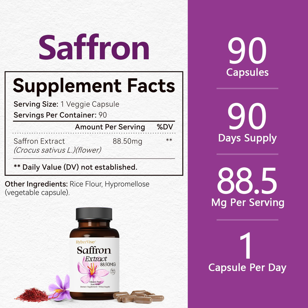 Saffron Supplements 88.5MG with 100% Pure Ingredients, Mood Energy Support