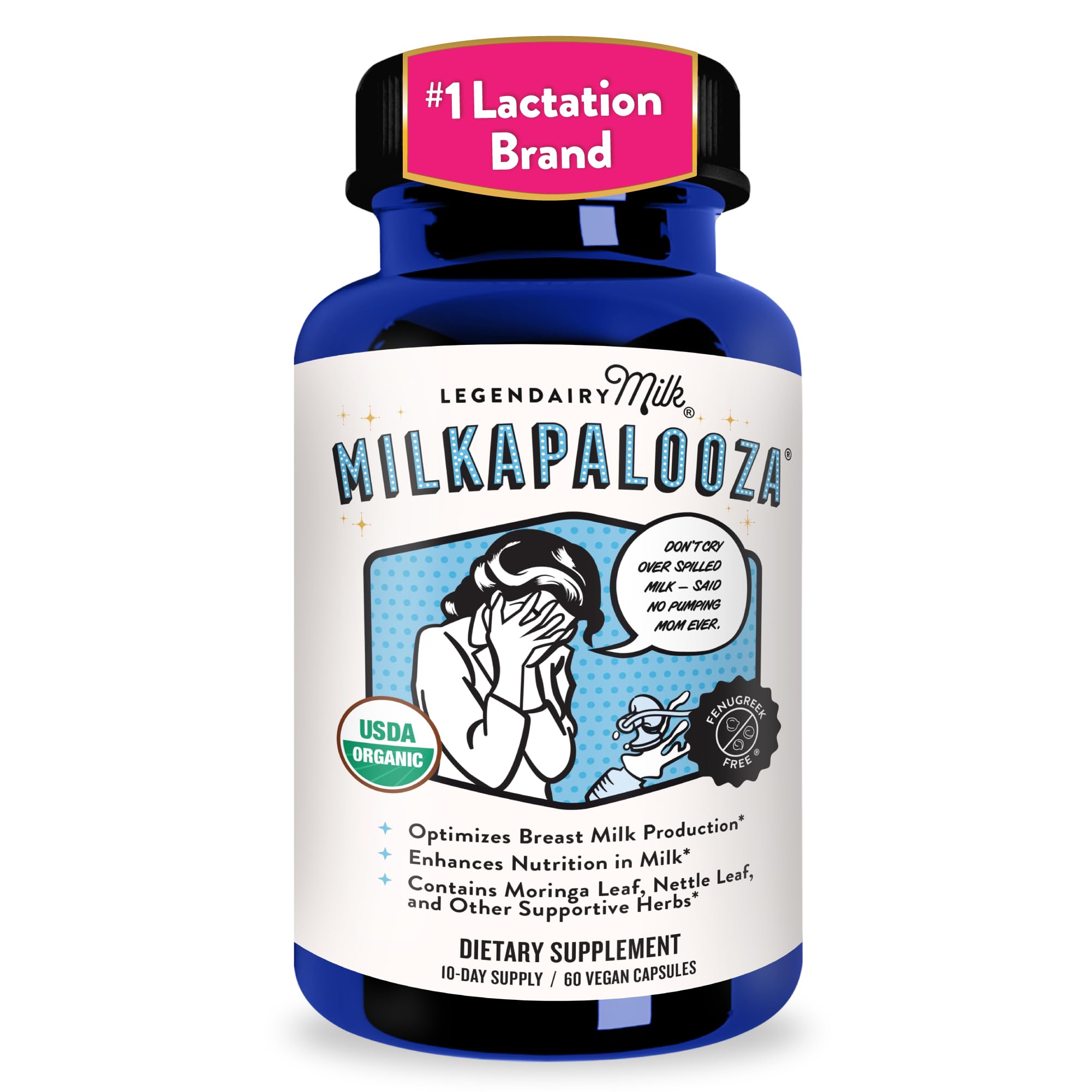 Legendairy Milk Milkapalooza Lactation Supplement, Fenugreek-Free, 60ct | Organic Moringa, Fennel, Nettle, & Shatavari herbal blend naturally boosts breast milk supply & prolactin for nursing moms.