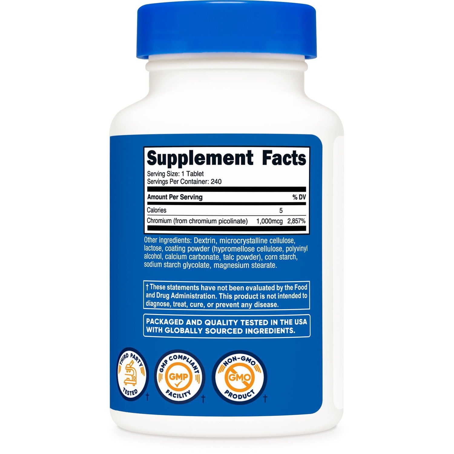 Nutricost Chromium 1000mcg, 240 Tablets - Gluten Free, Non-GMO (Pack of 2)