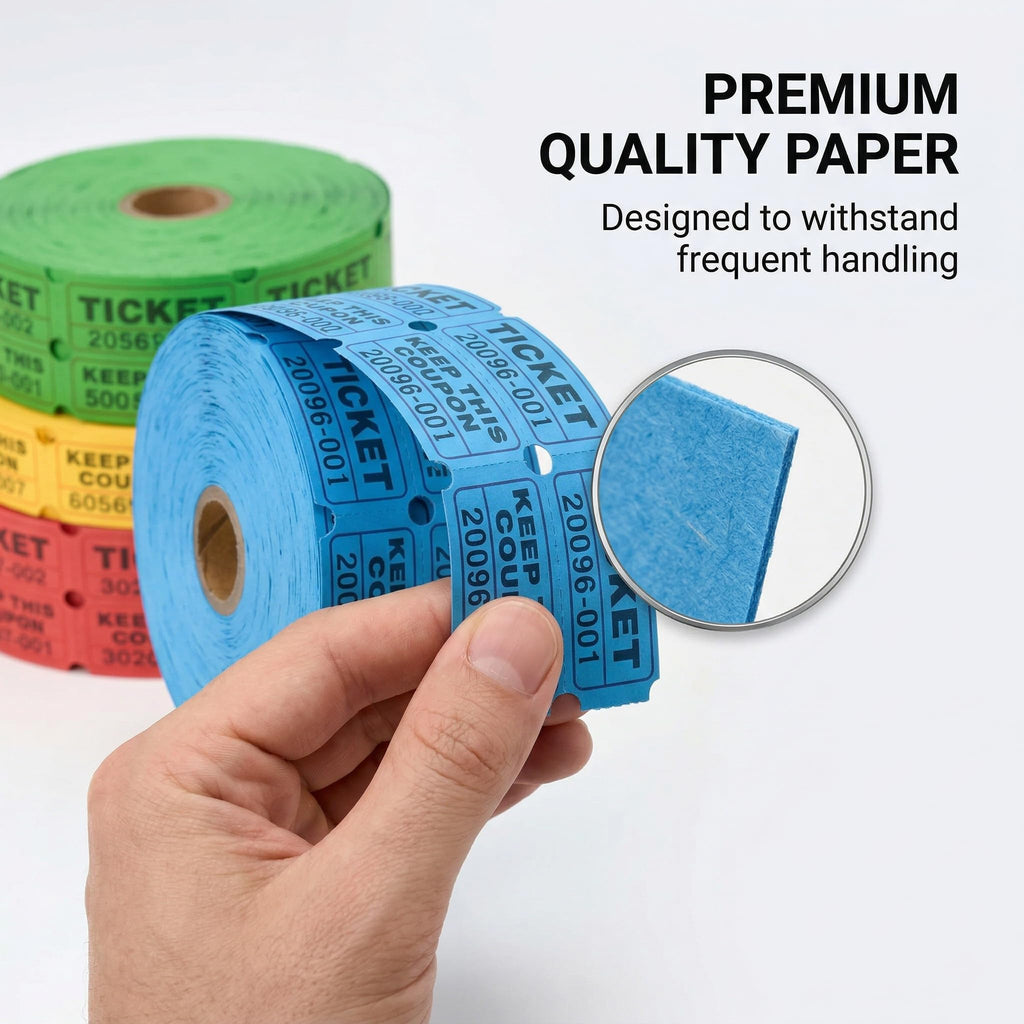 XXINMOH 4000 Pairs Double Raffle Tickets – 4 Assorted Colors (Pink, Blue, Red, Purple) – 1000 Pairs per Roll for Carnival, Fundraiser, Party, Event, Classroom, Lottery Drawing Prize Tickets for Raffle