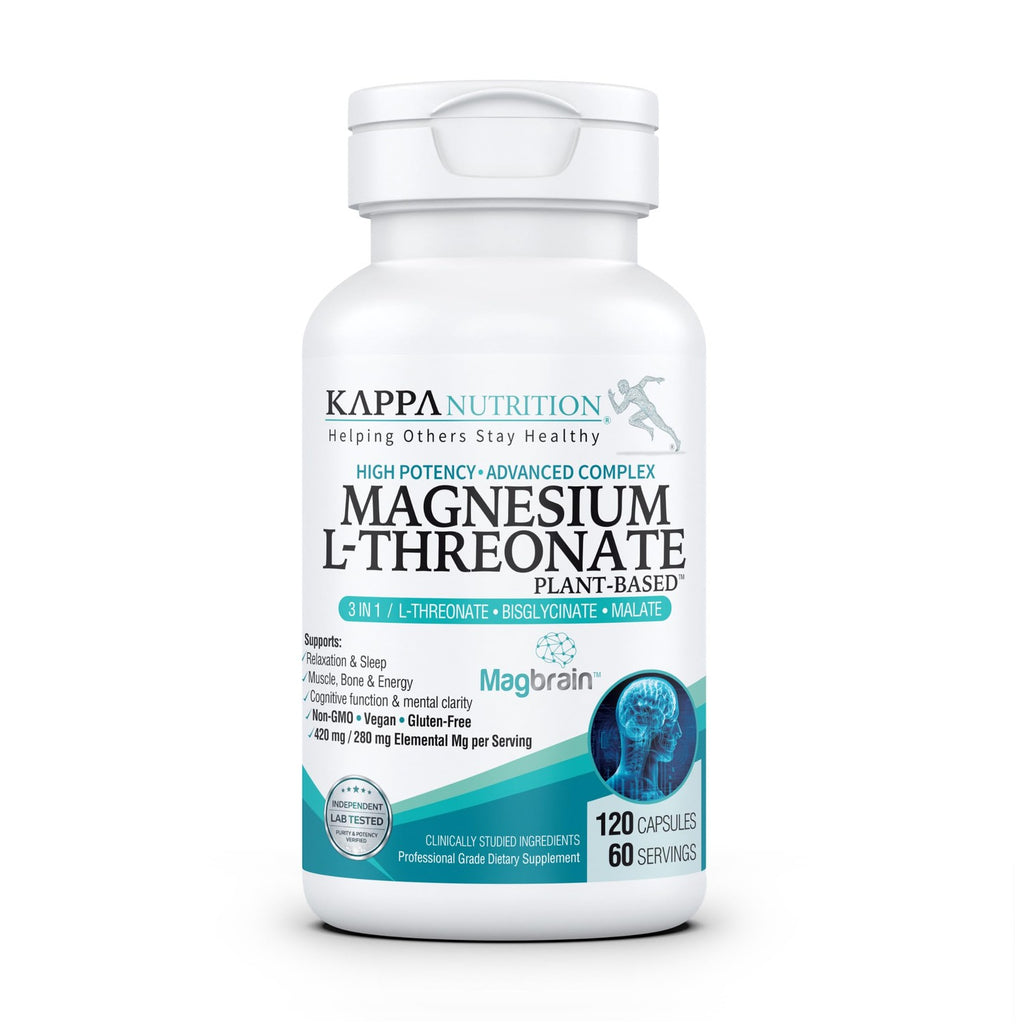 Kappa Nutrition Powered by Magbrain™ Magnesium L-Threonate Plant-Based, 420mg Elemental Magnesium (3 Capsules) from 2,253mg, 120 Vegan Capsules, Brain, Sleep & Muscle Support.