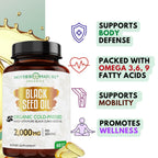 MNO Black Seed Oil Capsules 2000mg High TQ, 60 Count, Cold Pressed Supply | Organic cold pressed black cumin oil capsules with high TQ for immune & joint support, 1 month supply, 60 count