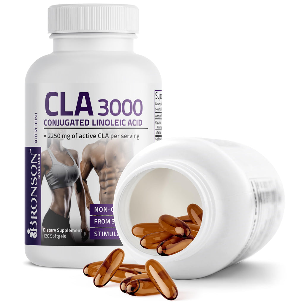 Bronson CLA 3000 Extra High Potency Weight Management Support, 120 Softgels | 2250 mg Active CLA per Serving, Non-Stimulating, 100% Safflower Oil, Lean Body Mass Support, Non-GMO