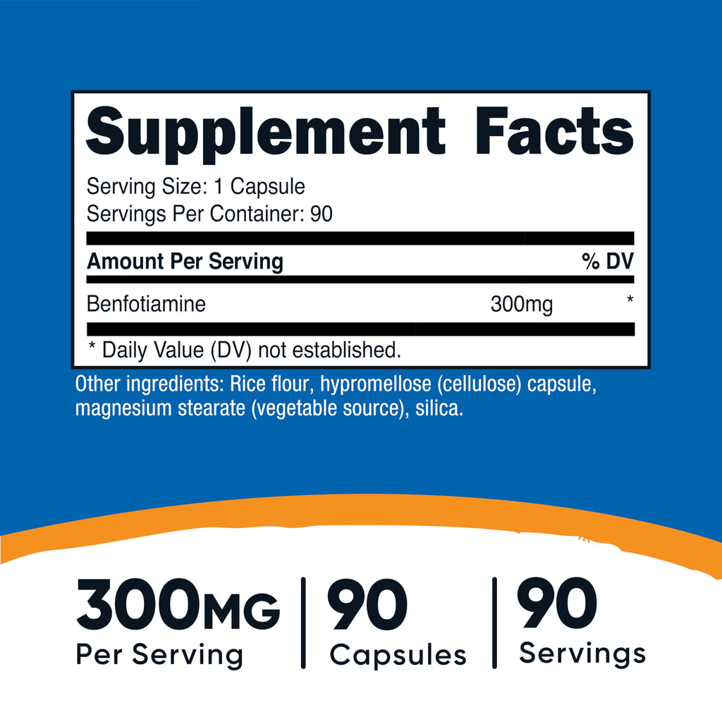 Nutricost Benfotiamine 300mg, 90 Capsules, Fat Soluble Vitamin B1, GMO-Free | Gluten Free, Vegetarian Friendly