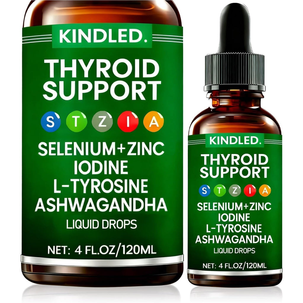 Kindled Thyroid Support Drops | Selenium Zinc Iodine L-Tyrosine Ashwagandha Liquid Drops, Thyroid Bloom | Body Balance & Support - 4 FL.OZ (1)