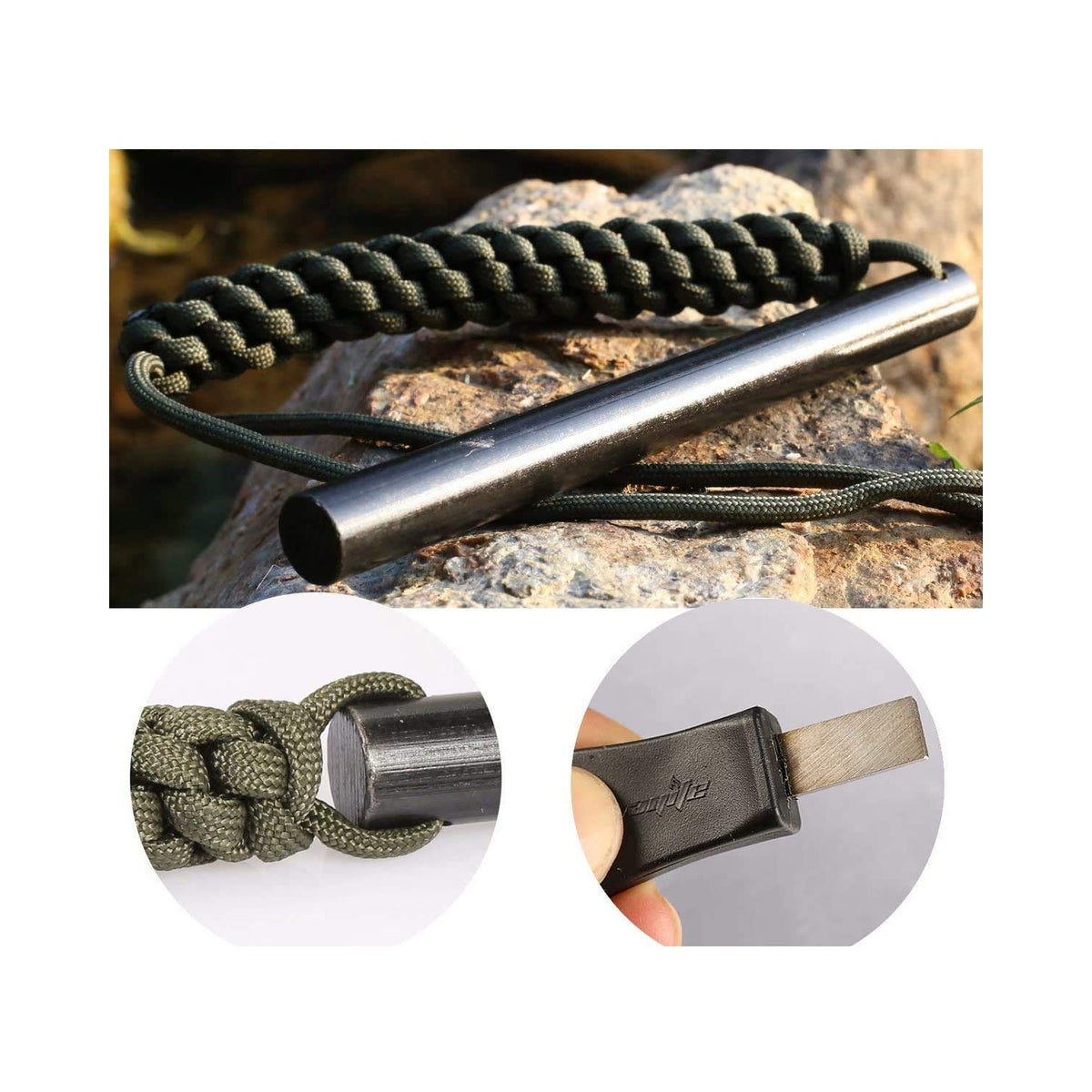 6" Survival Ferro Rod Drilled Flint Fire Starter and Striker Kit