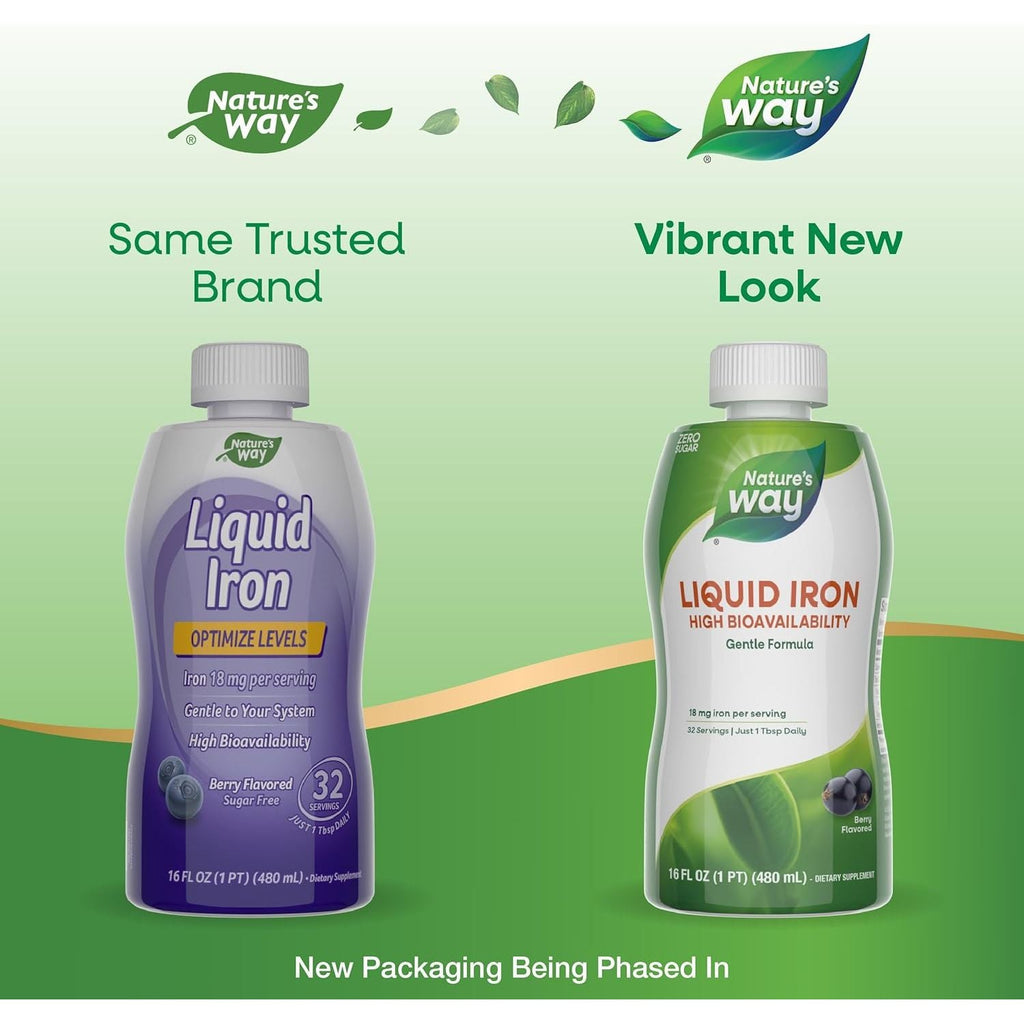 Buy now Nature's Way Liquid Iron, 100% Daily Value, 18 mg Iron as Ferric Glycinate per Serving, No Sugar Added, Berry Flavored, 16 Fl Oz (Packaging May Vary) at indiglob india