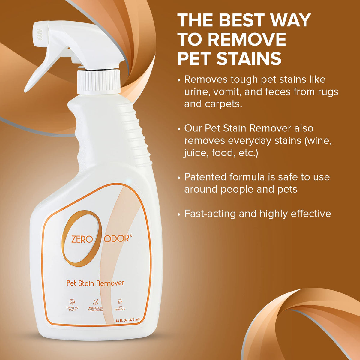 Zero Odor Pet Stain Remover & Odor Eliminator Spray for Carpet, 16 oz