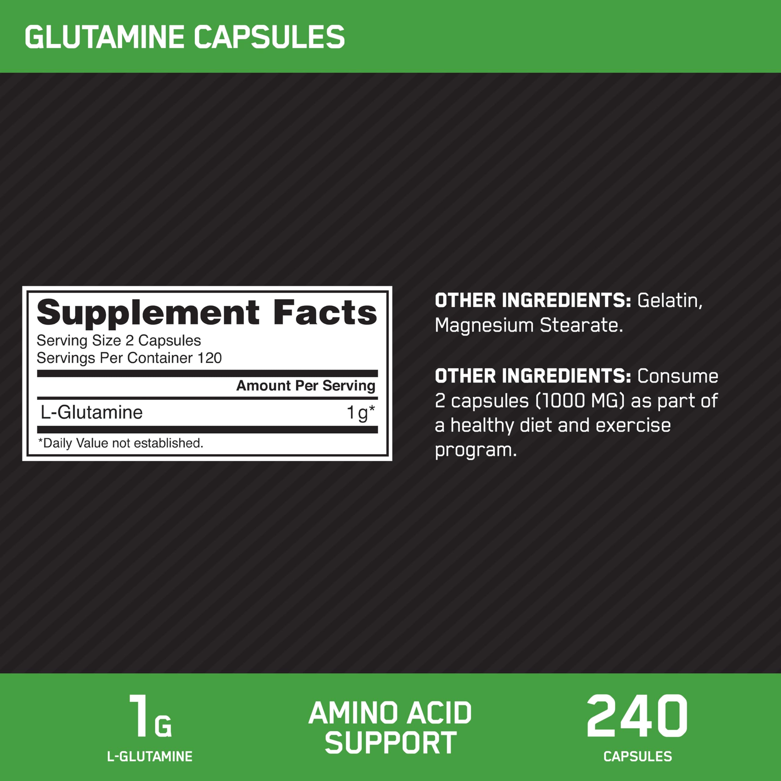 Optimum Nutrition L-Glutamine Muscle Recovery Capsules, 240 Ct