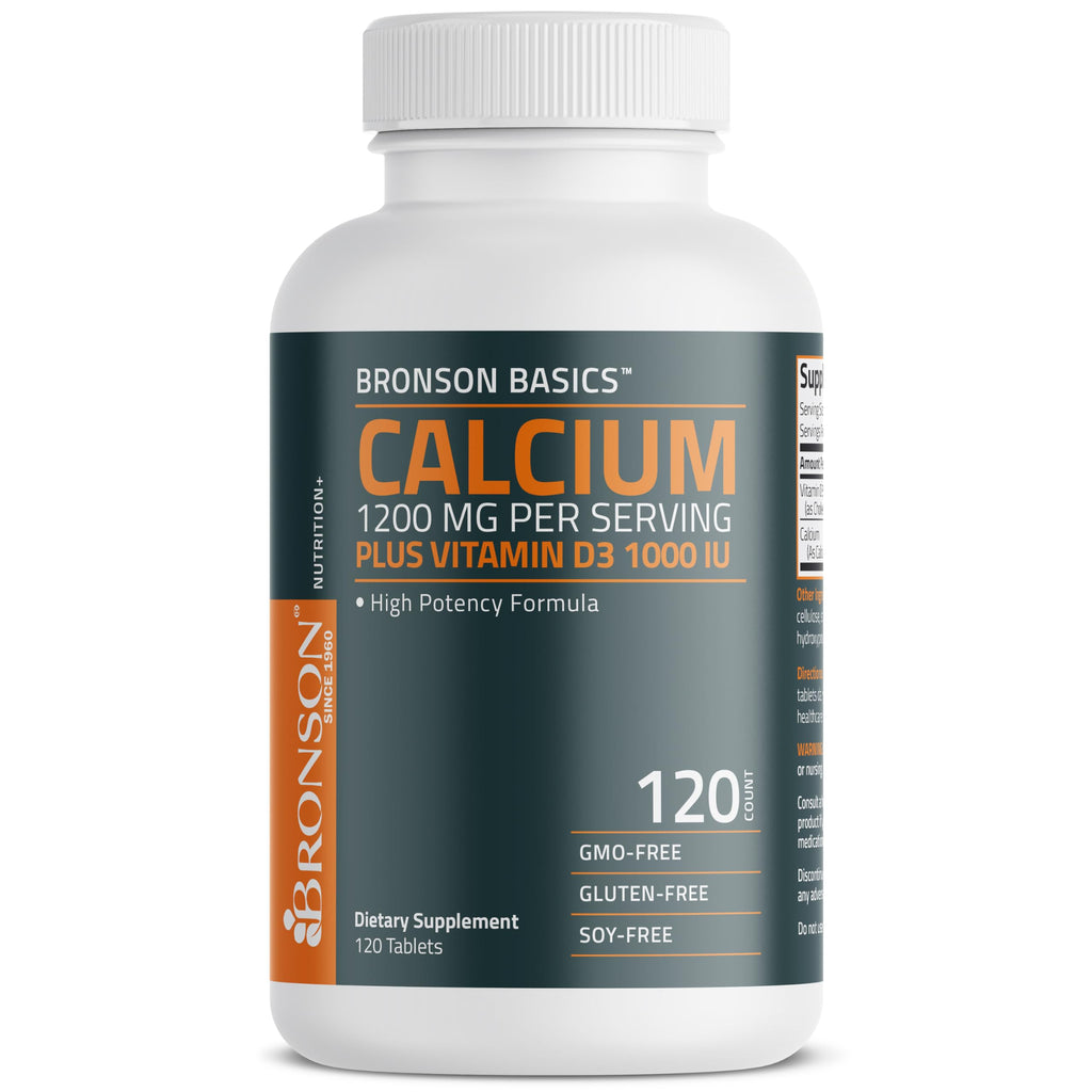 Bronson Calcium 1200 mg + Vitamin D3 1000 IU for Bone Health, 120 Tablets | High Potency Formula, Non-GMO, Gluten-Free & Soy-Free