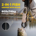 2-in-1 Fish Lip Gripper, One-Finger Operation Aluminum Alloy Fish Gripper with Scale, 60lb Weighing Fish Grabber for Large Fish, 360° Swivel Handle, Corrosion-Resistant for Saltwater & Freshwater