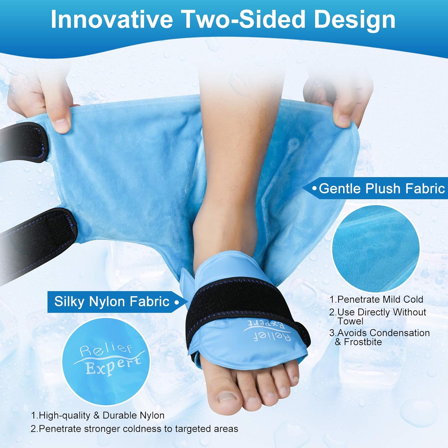Buy now Relief Expert Ankle Ice Pack Wrap â€“ Reusable Cold Gel Pack for Foot and Heel, Dual-Sided Design with Soft Plush Lining, Flexible Cold Compress for Achilles and Ankle Support, Blue at indiglob india