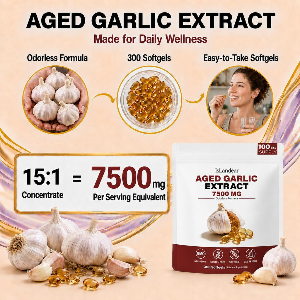 Aged Garlic Extract - 7500mg Odorless 300 Softgels, 2 Years Matured