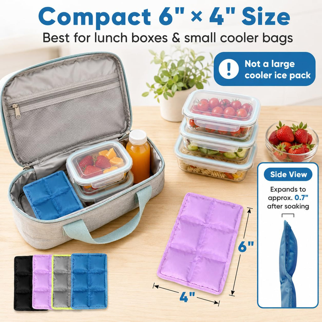 4 Pack Small Ice Packs for Lunch Boxes, Reusable, Multi-Color