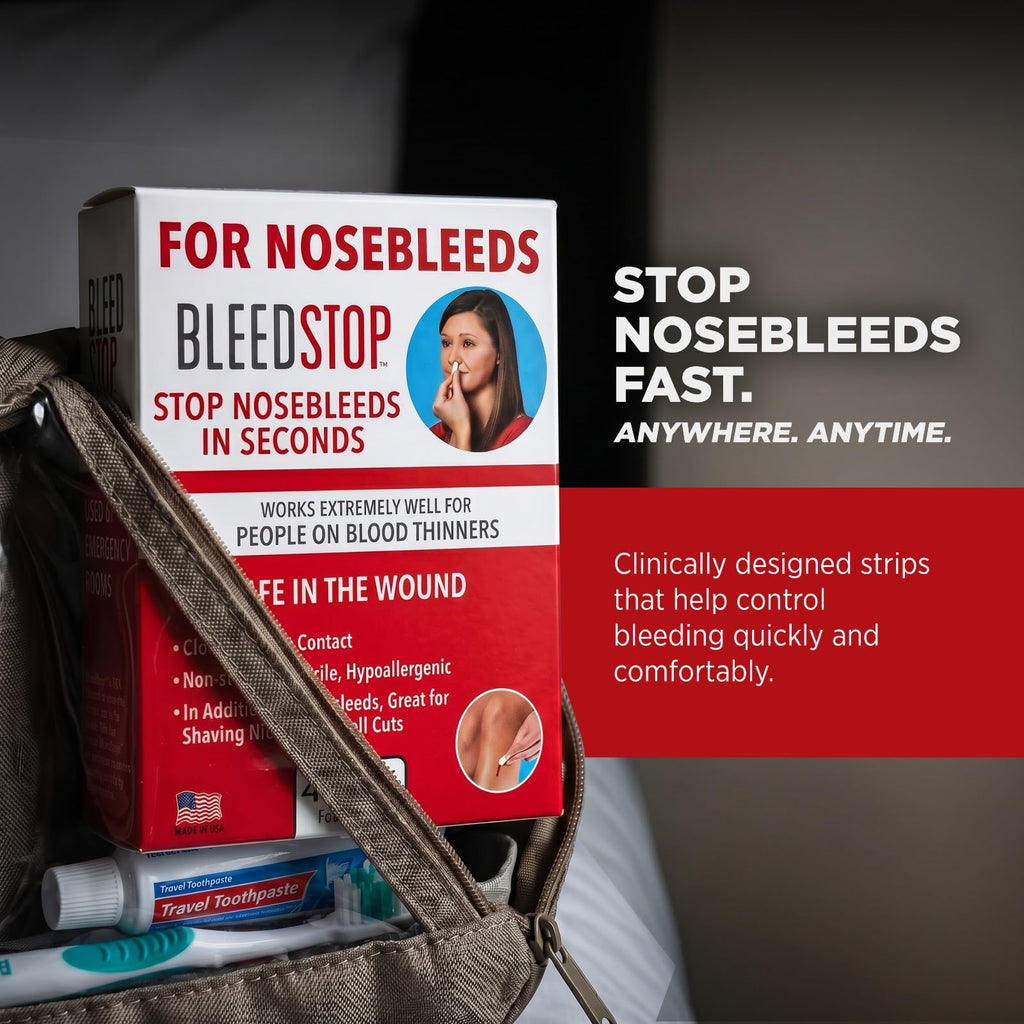 BleedStop™ Nosebleed Strips – Fast Acting Blood Coagulant Foam Inserts – Helps Clot Blood on Contact – Non-Stinging Sterile Hypoallergenic for Mild to Heavy Nosebleeds