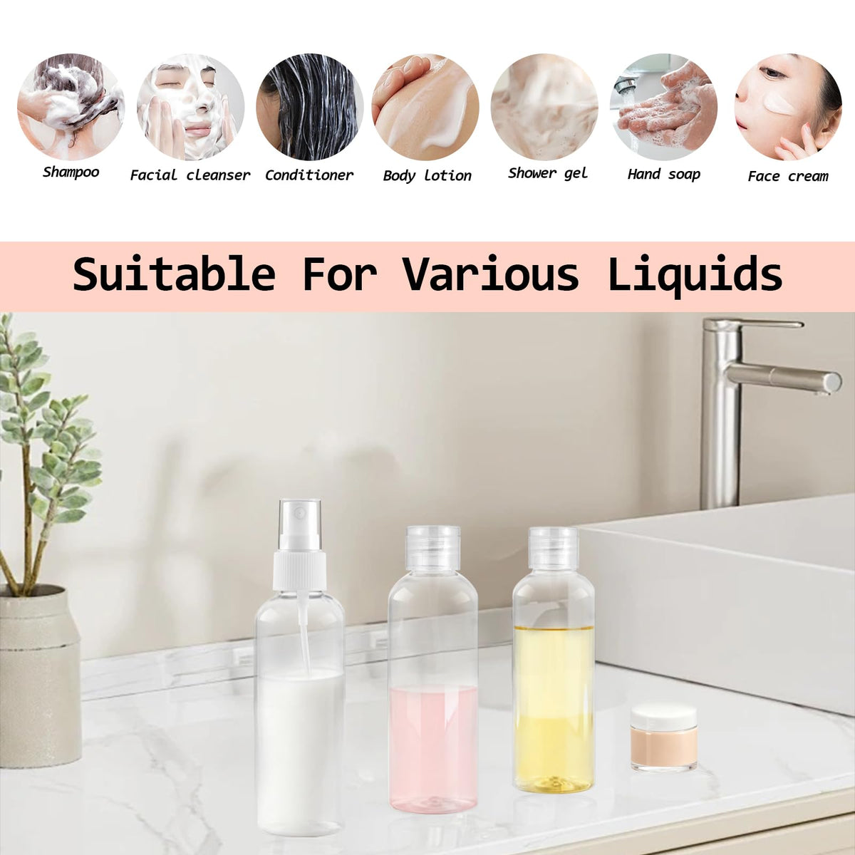 Ninsula 8Pcs Travel Bottles Set, TSA Approved Travel Size Toiletries, Reusable Leak Proof Cosmetic Containers for Shampoo, Conditioner, Cream -Women Men Travel Essentials