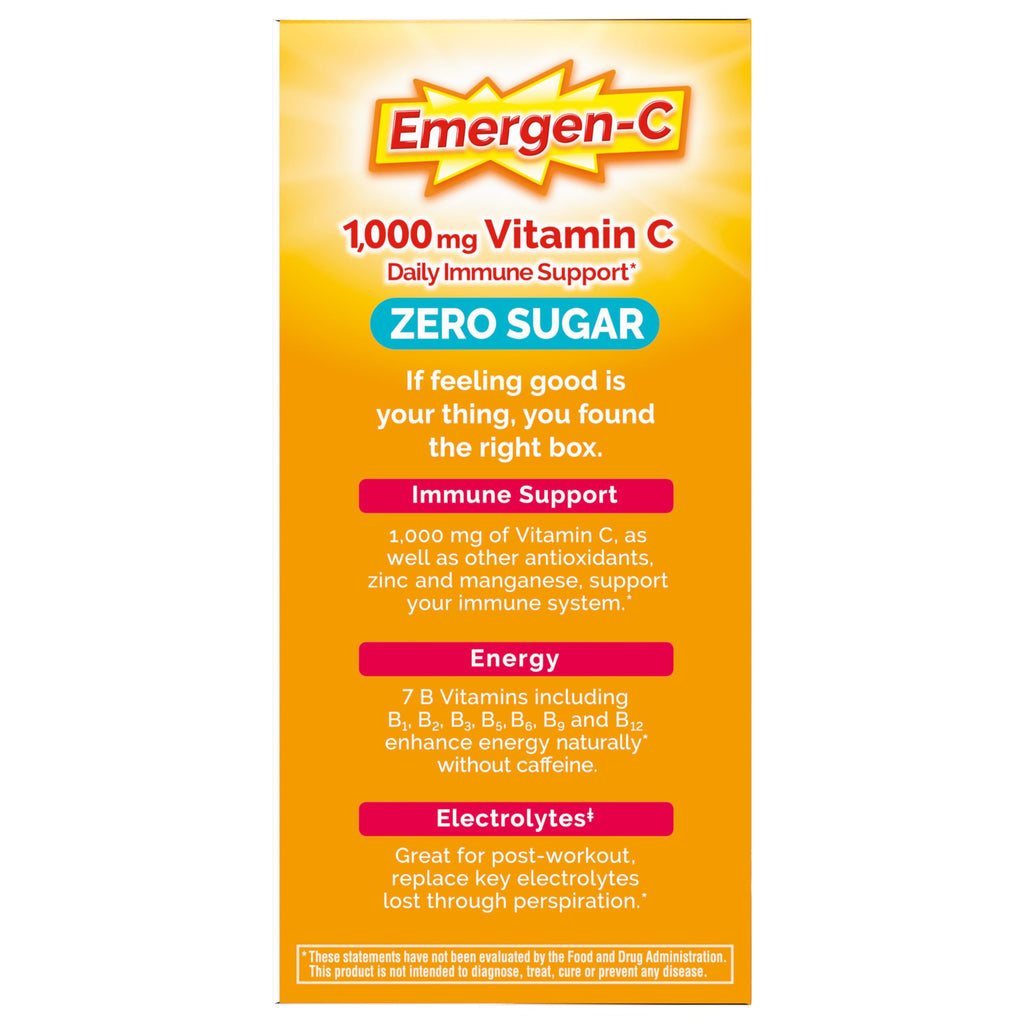 Emergen-C Vitamin C 1000mg Immune Support, Raspberry Lemonade, 36 Packets | Zero Sugar, B Vitamins for Energy, Zinc and Manganese, Electrolytes, Stevia Sweetened, Caffeine Free