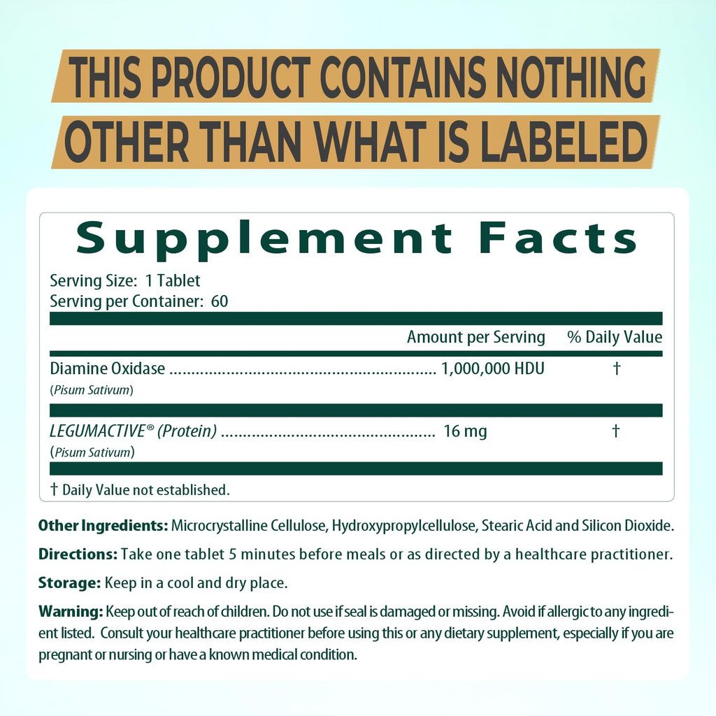 NATURDAO® DAO enzyme 1,000,000 HDU per tablet - DAO Enzyme Supplement - Histamine Block - Diamine Oxidase - Food Intolerance - 60 Extended Release Tablets
