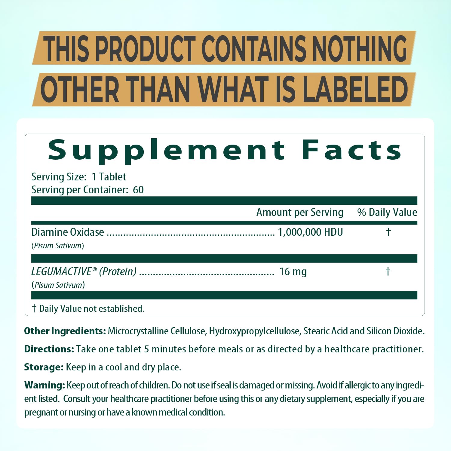 NATURDAO® DAO enzyme 1,000,000 HDU per tablet - DAO Enzyme Supplement - Histamine Block - Diamine Oxidase - Food Intolerance - 60 Extended Release Tablets
