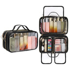Buy now OCHEAL Makeup Bag, Double Layer Cosmetic Bag, Large Capacity New Look Clear Cosmetic Case for Women Travel Beauty Essentials, Multiple Compartments Makeup Case Organizer Zipper Pouch -Black X_Large Black at indiglob india