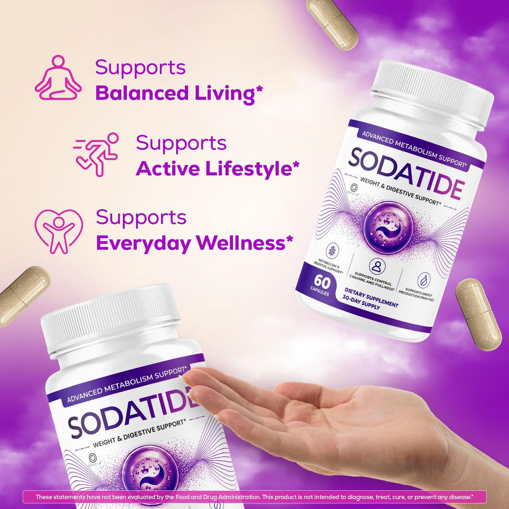 Sodatide Capsules - Official Sodatide Pills Advanced Premium Formula for Overall Wellness, 60 Capsules for 1 Month