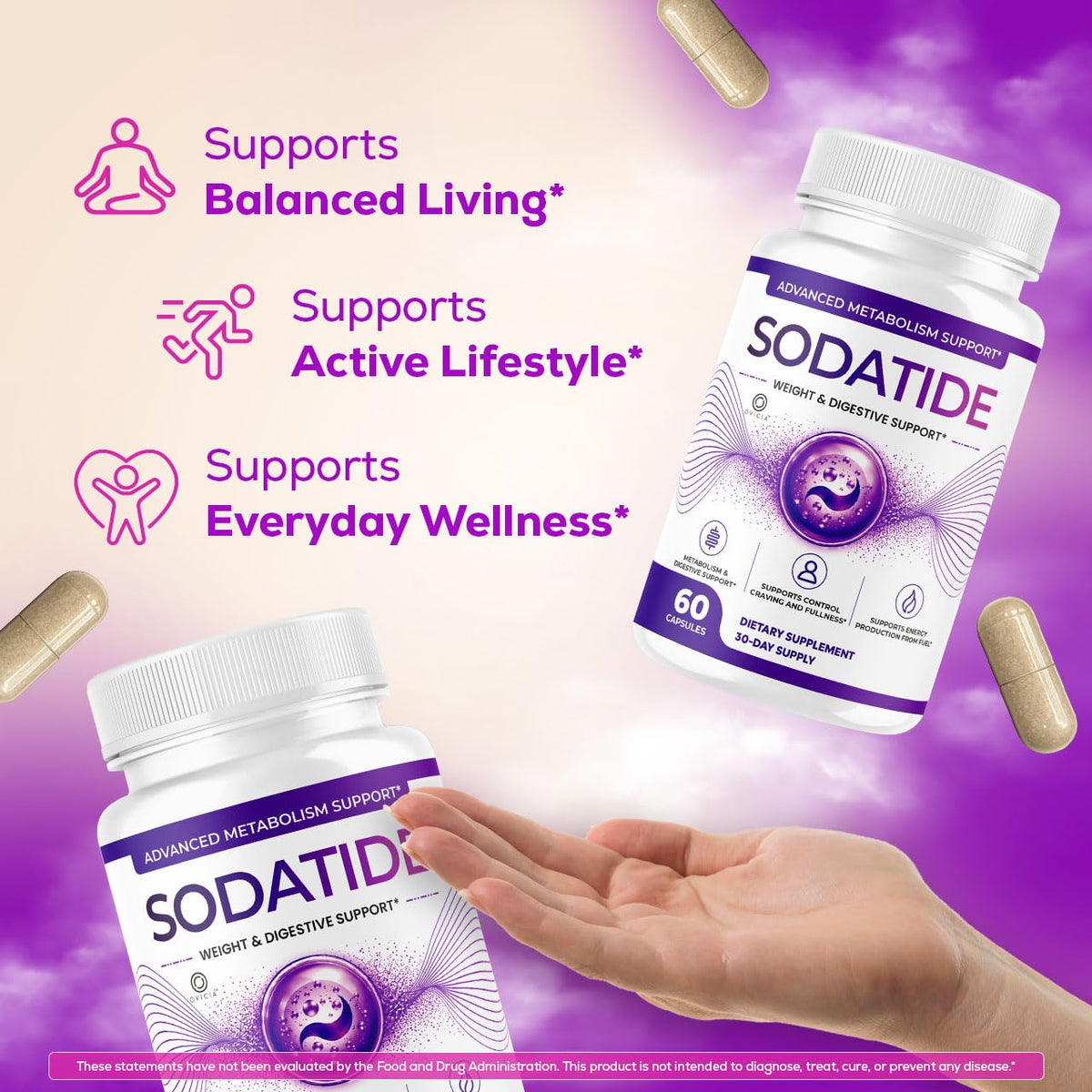Sodatide Capsules - Official Sodatide Pills Advanced Premium Formula for Overall Wellness, 60 Capsules for 1 Month