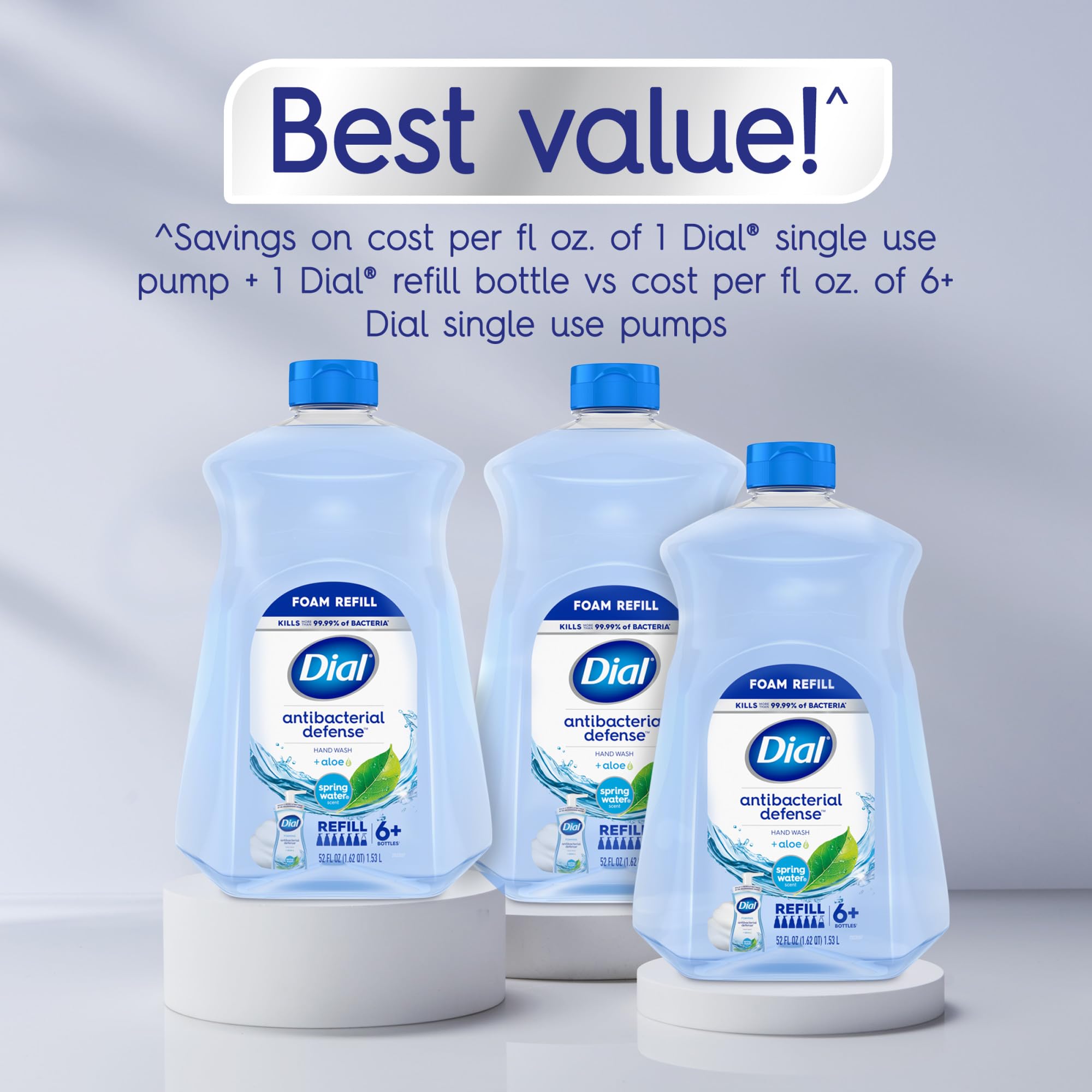 Dial Antibacterial Defense Foaming Hand Soap Refill, Spring Water, 52 Fl Oz | With aloe vera, dermatologist-tested, gentle on skin, free from parabens and SLS and SLES, moisturizing formula