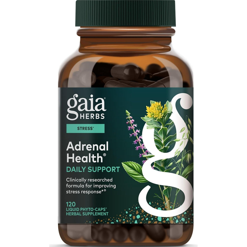 Gaia Herbs Adrenal Health Daily Support - Herbal Supplement with Ashwagandha, Holy Basil & Schisandra - Help Maintain Healthy Energy & Stress Levels* - 180 Vegan Liquid Phyto-Caps (90 Servings)
