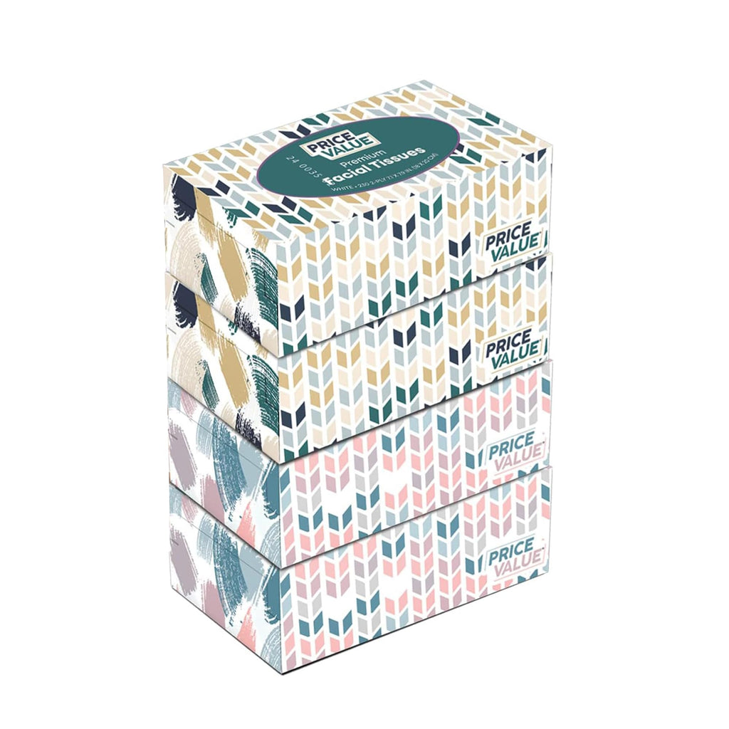 Price Value Facial Tissues Cube Boxes, Soft 2-Ply, 230 Sheets, 4 Pack