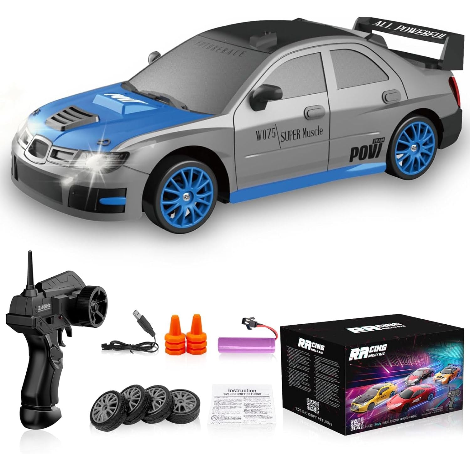 Buy now Remote Control Car RC Drift Car 2.4GHz 1:24 Scale 4WD High Speed RC Cars Vehicle with LED Lights Batteries and Drifting Tires Racing Sport Toy Cars for Adults Boys Girls Kids Gift Gray at indiglob india