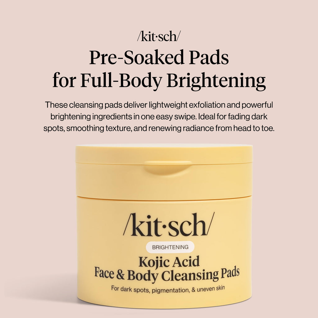 Kitsch Kojic Acid Pre-Soaked Cotton Pads for Face and Body – 50 Count | with Turmeric & Cica to Smooth, Refresh & Even Tone Skin Care – Exfoliating & Brightening Cleansing Pads