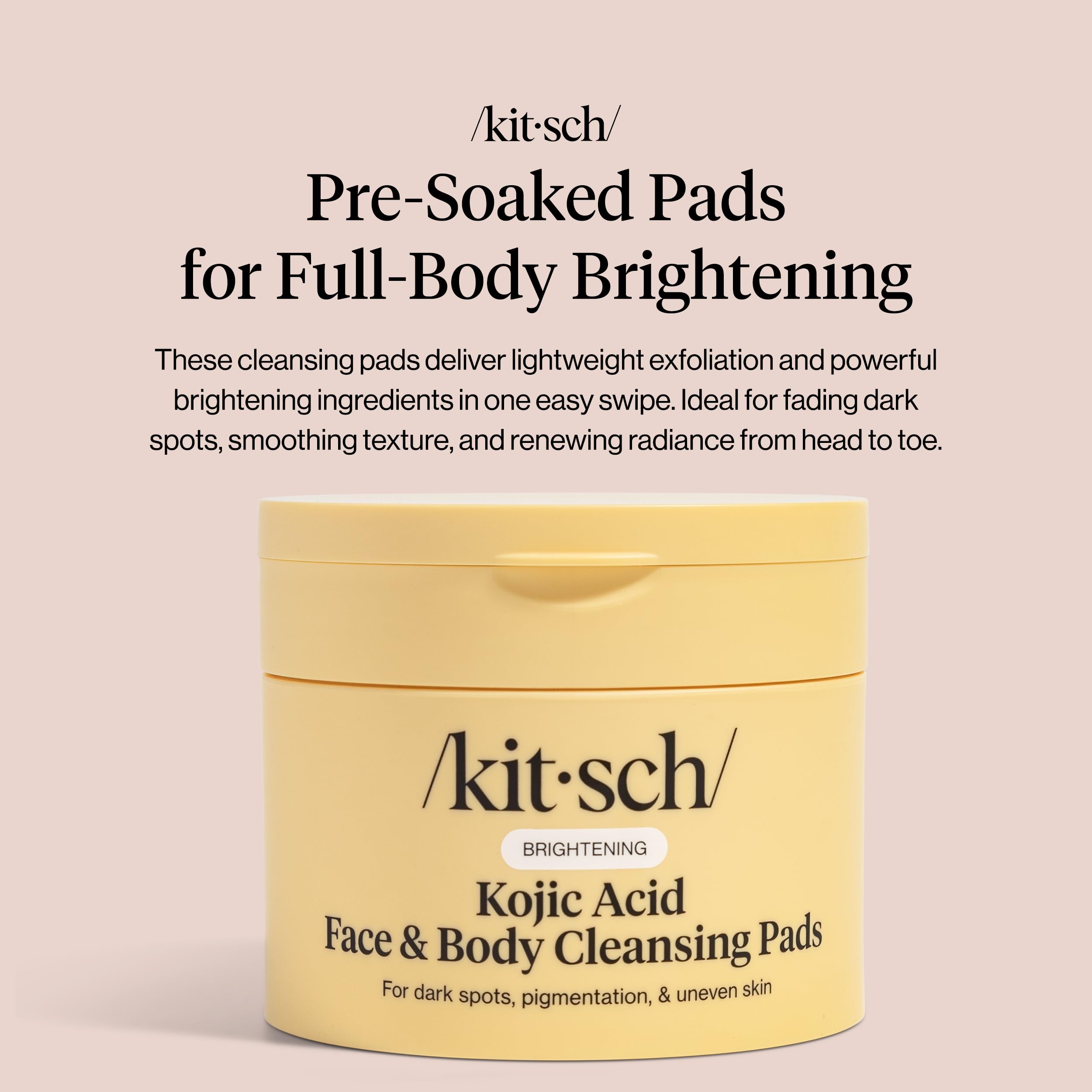 Kitsch Kojic Acid Pre-Soaked Cotton Pads for Face and Body – 50 Count | with Turmeric & Cica to Smooth, Refresh & Even Tone Skin Care – Exfoliating & Brightening Cleansing Pads