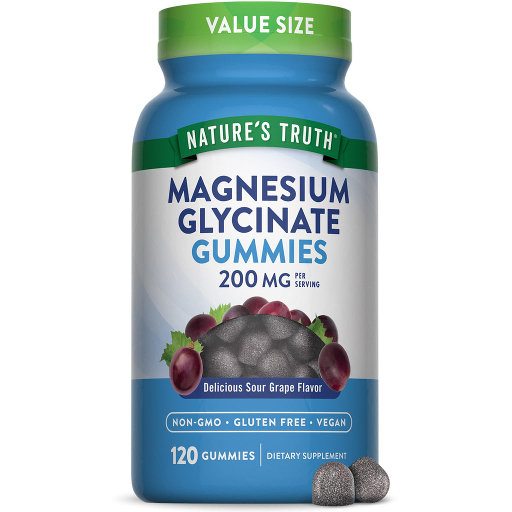 Nature's Truth Magnesium Glycinate Gummies for Adults | 200mg | 60 Count | Vegan, Non-GMO & Gluten Free Supplement | Grape Flavor