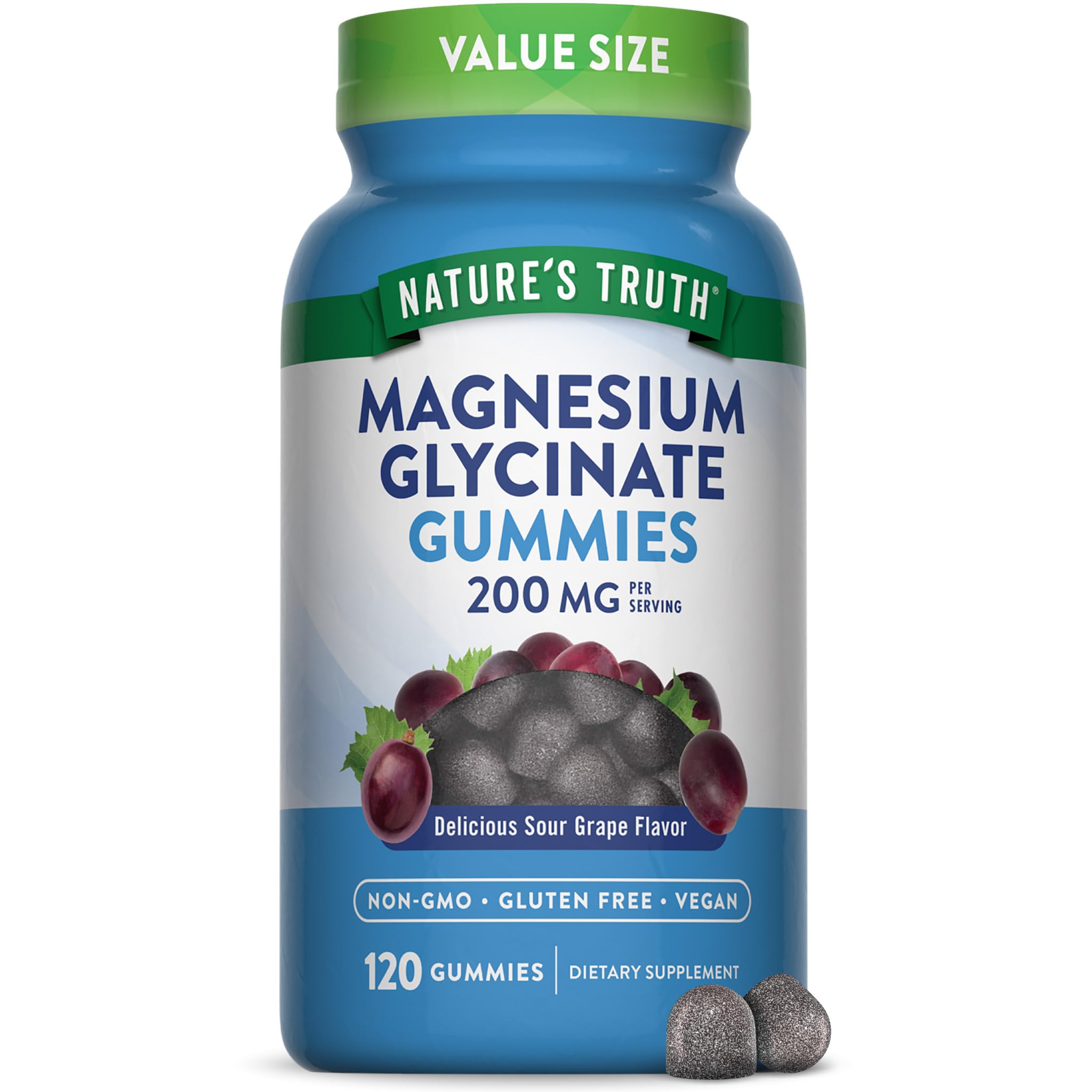Nature's Truth Magnesium Glycinate Gummies for Adults | 200mg | 60 Count | Vegan, Non-GMO & Gluten Free Supplement | Grape Flavor