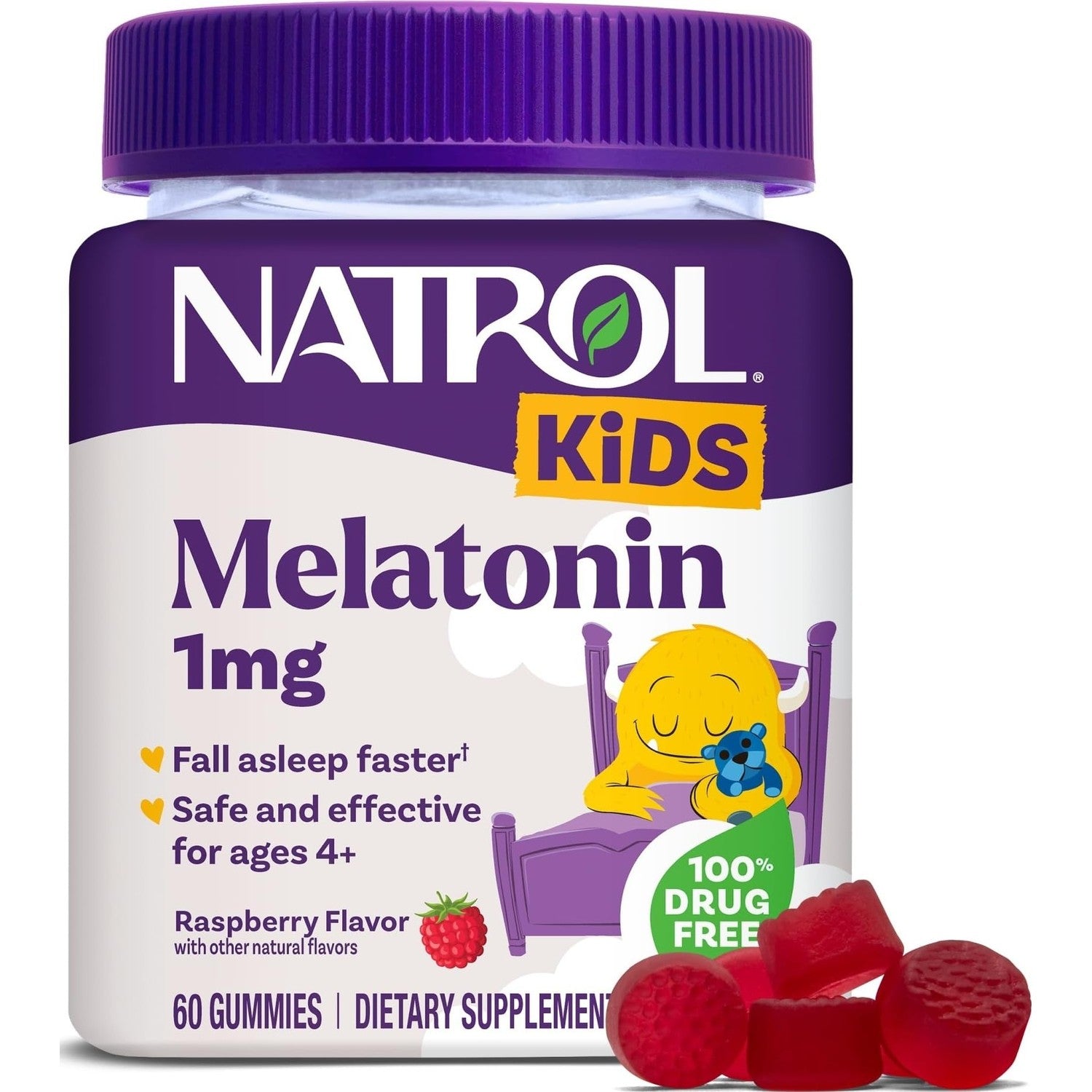 Natrol Kids Melatonin 1mg, for Restful Sleep, 90 Raspberry-Flavored Gummies
