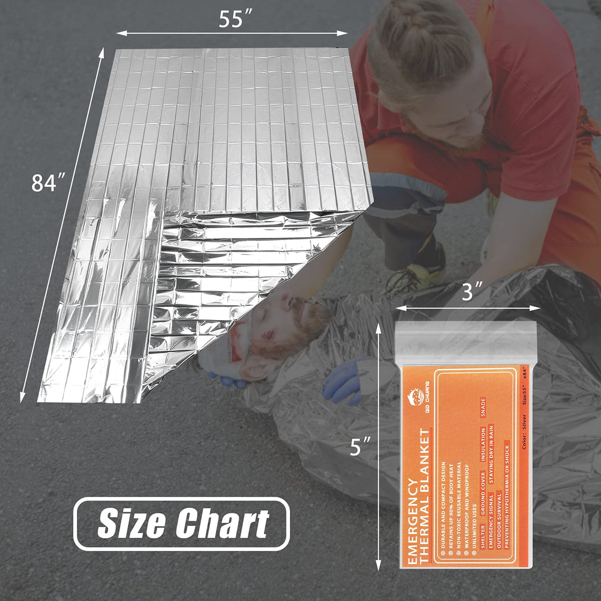QIO CHUANG Emergency Mylar Thermal Blankets 4 Packs Survival Kit 84''x55''