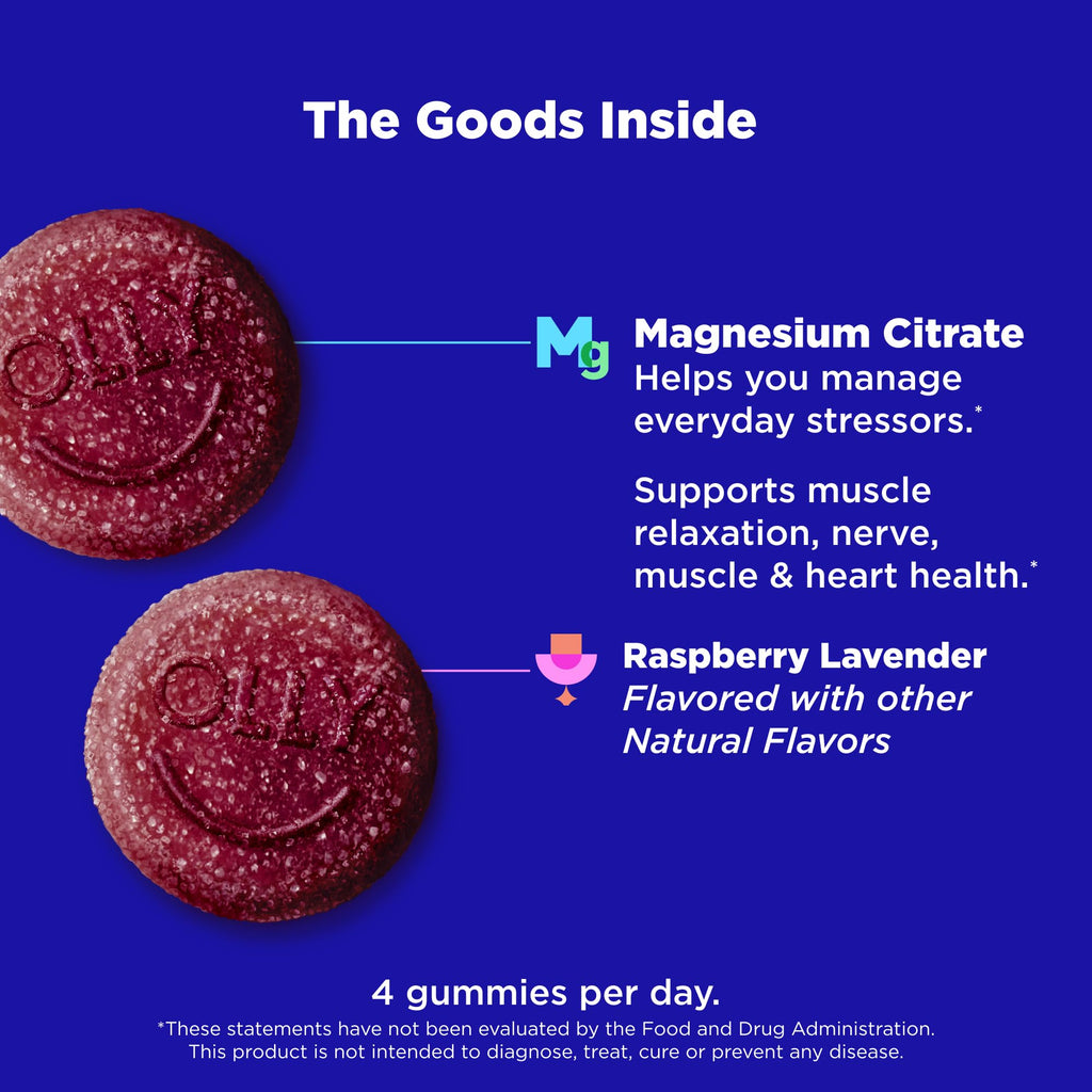 OLLY Relaxing Magnesium Gummies, Supports Muscle Relaxation* - 60 Count