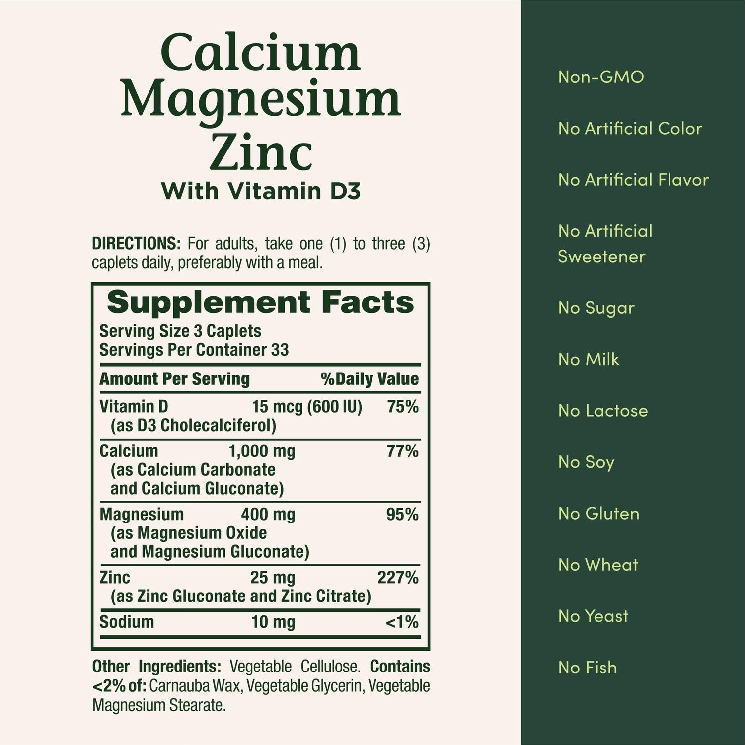 Nature's Bounty Calcium Magnesium & Zinc Caplets, 100 Count