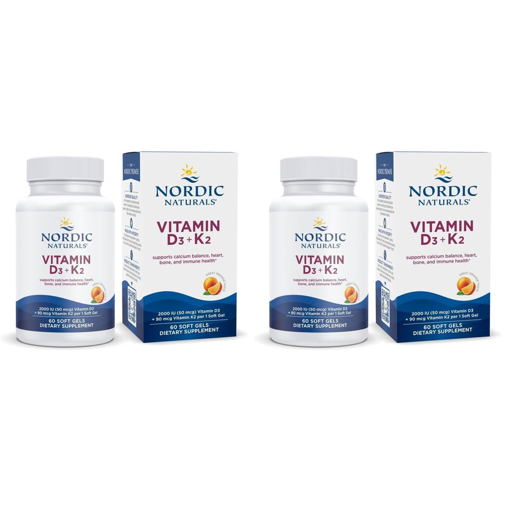 Nordic Naturals Vitamin D3 + K2, 2000 IU D3, Orange - 60 Softgels | Bone Health. Immune Support. Calcium Balance. Synergistic D3 + K2. Non-GMO. Plant-Based K2 MK-7. Orange Flavor Softgels.