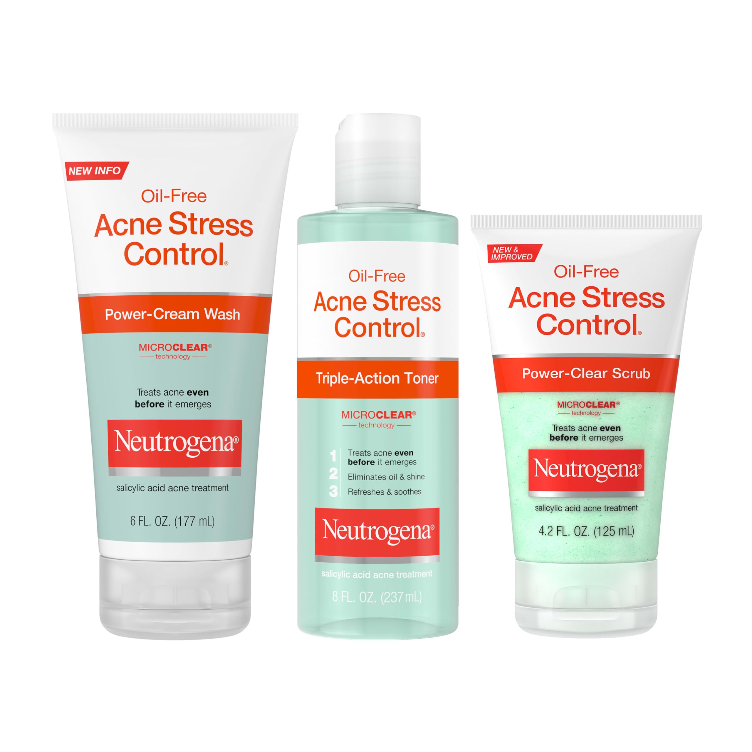 Neutrogena Acne Stress Control Face Toner, 2% Salicylic Acid, 8 fl. oz | Oil-Free Triple-Action, Green Tea & Cucumber Extract, Nourishing & Refreshing