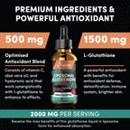 2000MG Liposomal Glutathione Liquid Drops, Ultra High Absorption, Natural Detoxification, Immune System & Skin Support*, L-Glutathione, Vitamin C & Hyaluronic Acid, Capsules Alternative, 2.02 OZ