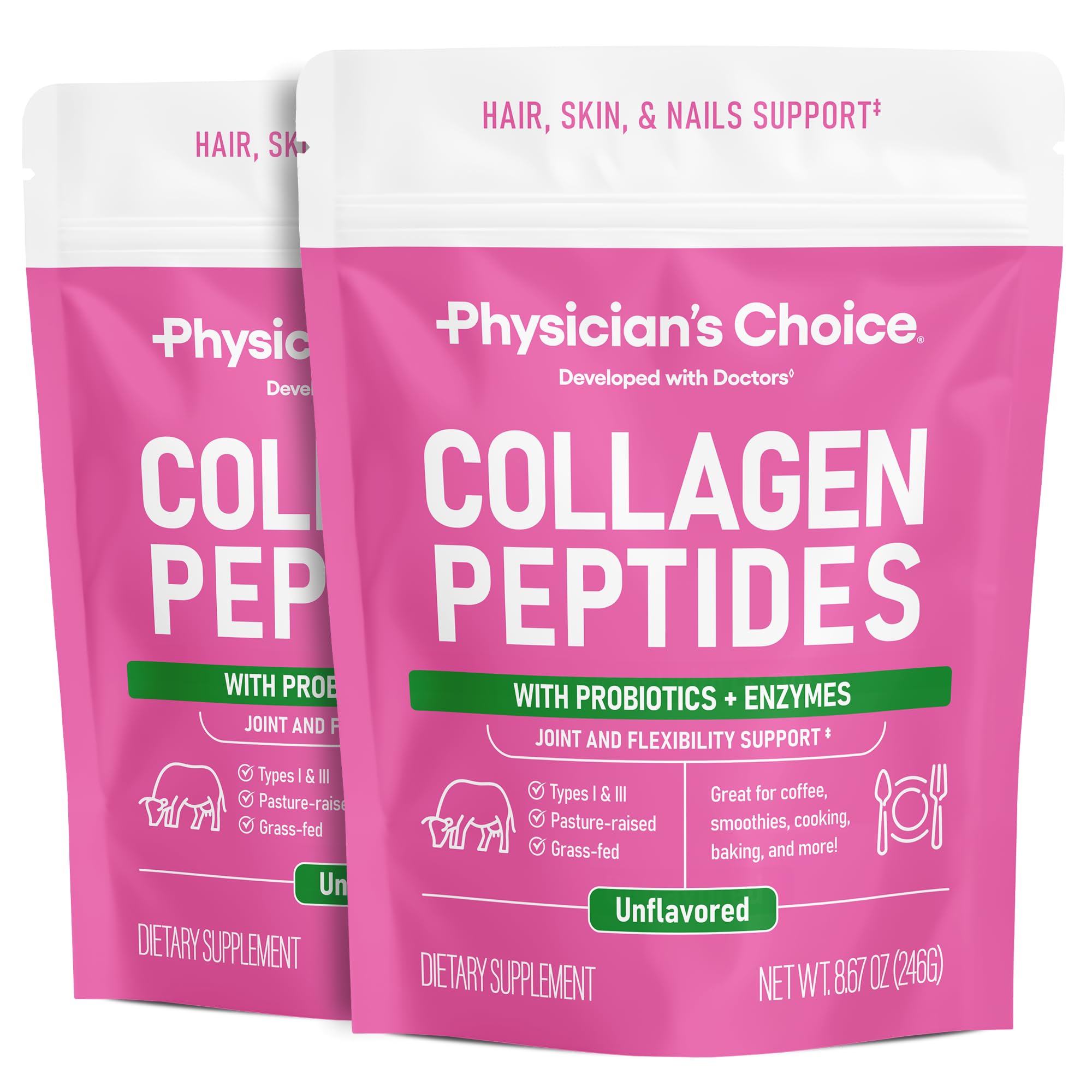 Physician's CHOICE Collagen Peptides Protein Powder, Grass Fed, 35 Servings | Hydrolyzed Collagen Protein, Grass Fed, Non-GMO, Unflavored, Supports Hair, Skin, Joint Health for Women & Men