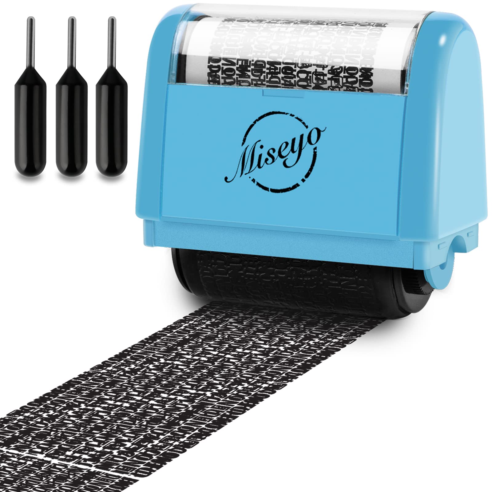 Buy now Miseyo Wide Identity Theft Protection Roller Stamp Set - Yellow (3 Refill Ink Included) Blue Stamp+3 Refills at indiglob india