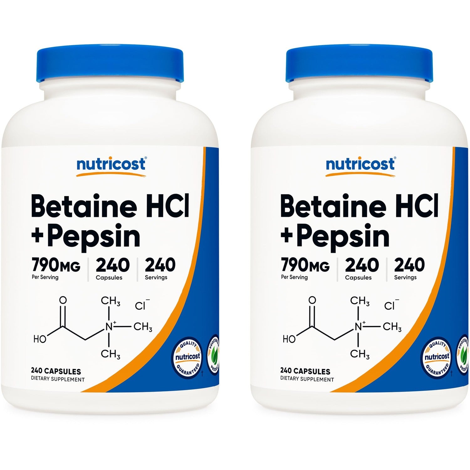 Nutricost Betaine HCl + Pepsin 790mg, 240 Capsules (2 Bottles) | Vegetarian & GMO Free