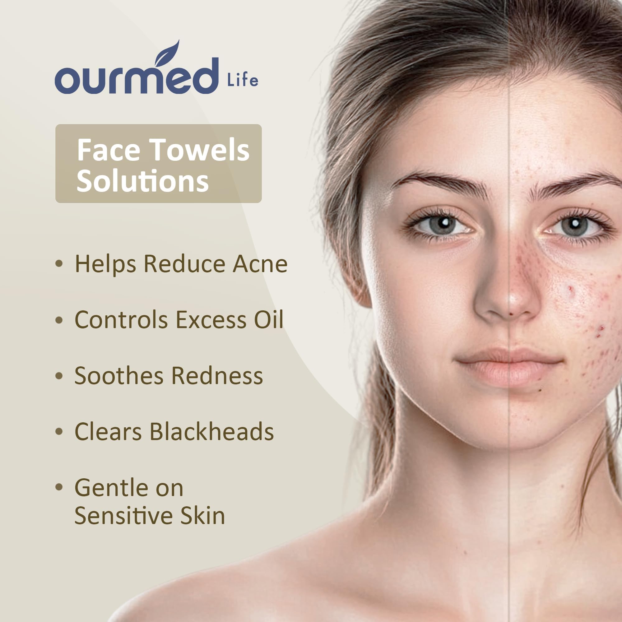 Buy now Ourmed Life Face Towels, Disposable Biodegradable Facial Towels for Sensitive Skin, Lint- free Face Wipes for Washing Face, Skincare and Makeup Remover, Dry Wipes, 10"×12" Extra Large, 50 Count at indiglob india